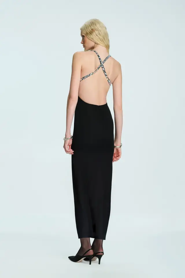 IVY Çok Kristalli Süslemeli Uzun Elbise