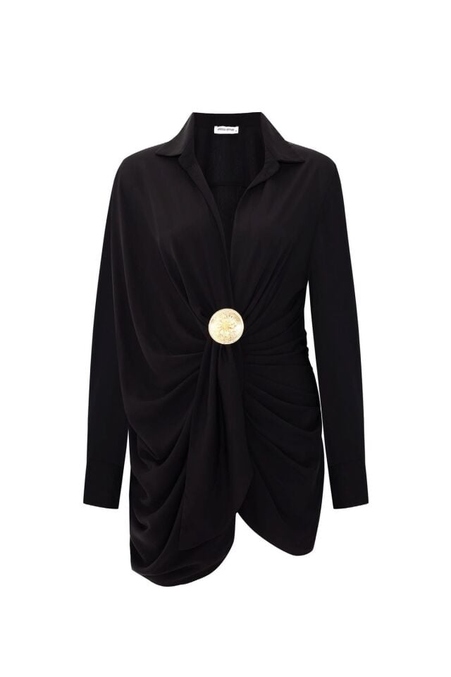 Bahar Çiçek Detaylı Mini Gömlek Elbise