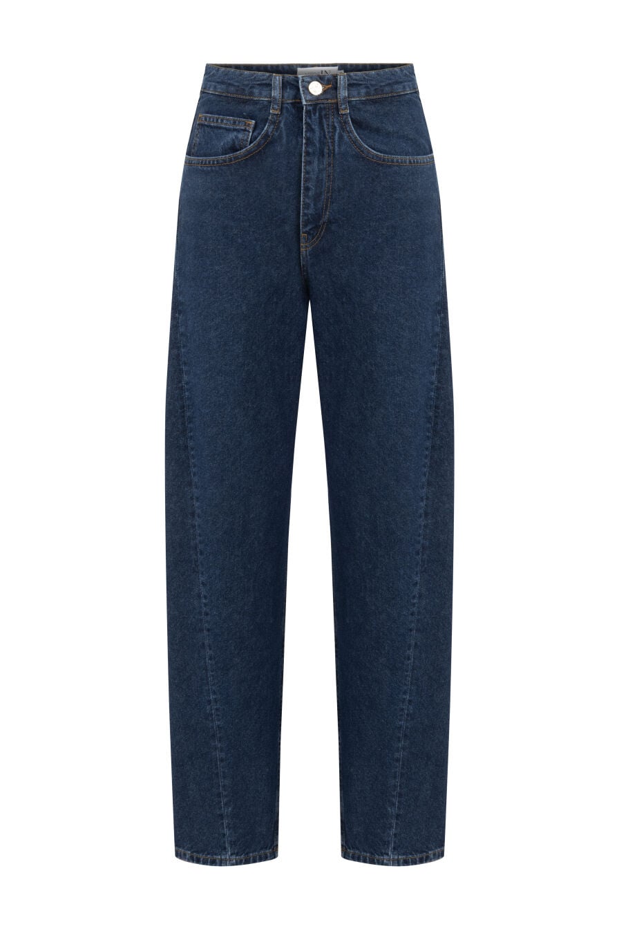Yüksek Bel Lacivert Denim Pantolon