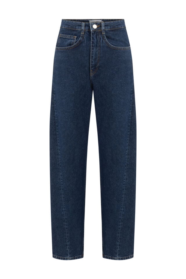 Yüksek Bel Lacivert Denim Pantolon