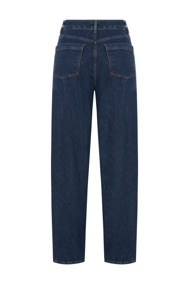 Yüksek Bel Lacivert Denim Pantolon
