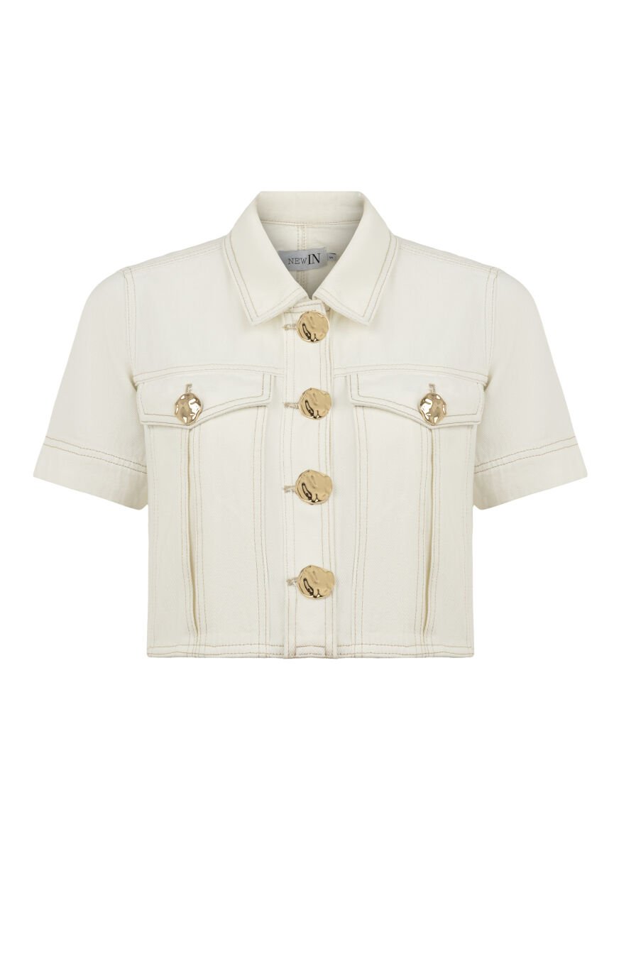 GOLD DÜĞMELİ BEYAZ DENİM CEKET