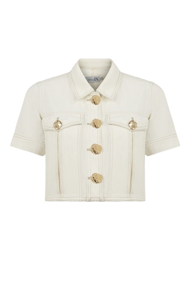 GOLD DÜĞMELİ BEYAZ DENİM CEKET