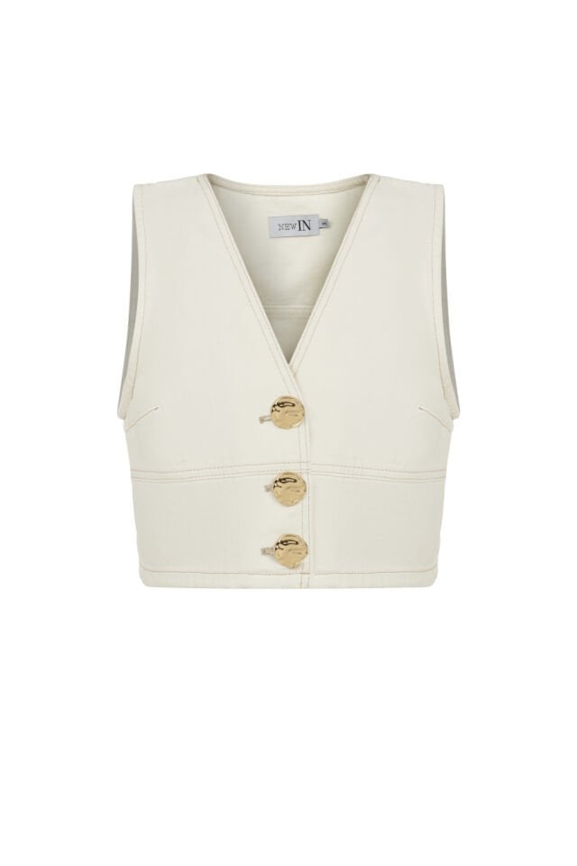 GOLD DÜĞMELİ BEYAZ DENİM YELEK