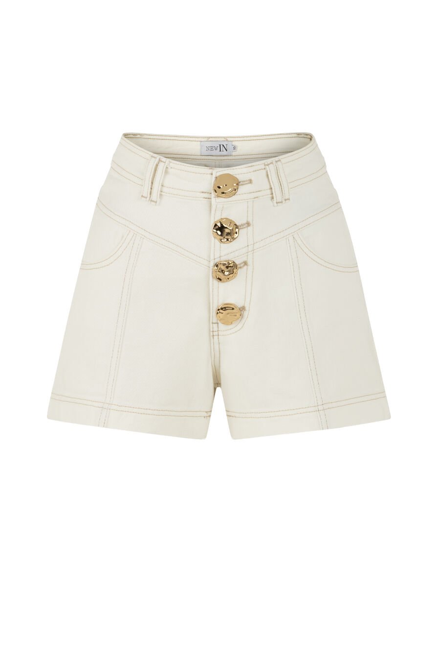 GOLD DÜĞMELİ BEYAZ DENİM ŞORT