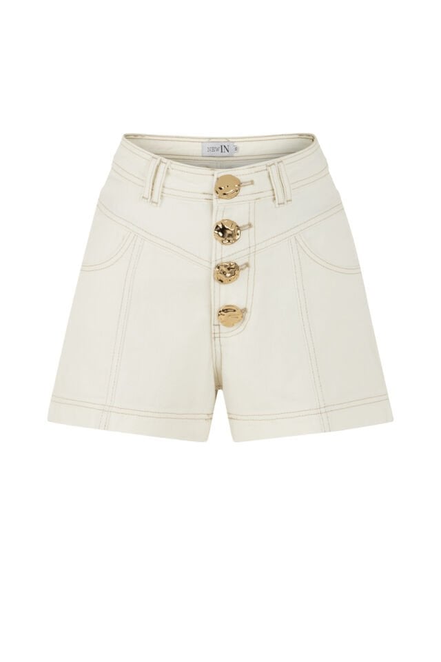 GOLD DÜĞMELİ BEYAZ DENİM ŞORT