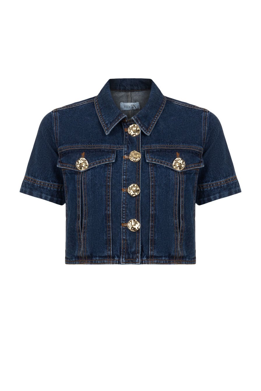 GOLD DÜĞMELİ LACİVERT DENİM CEKET