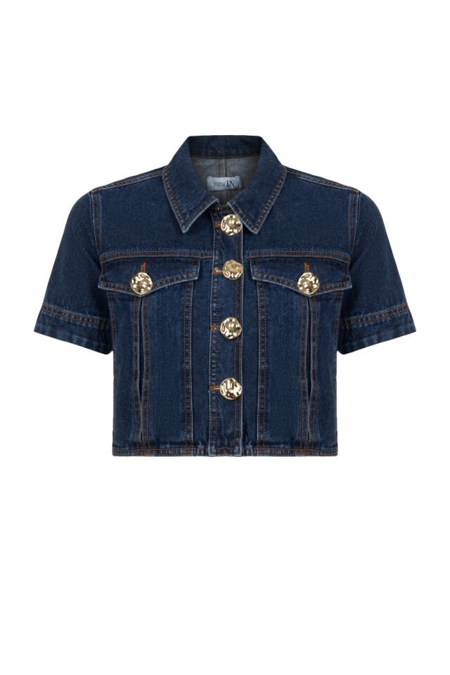 GOLD DÜĞMELİ LACİVERT DENİM CEKET