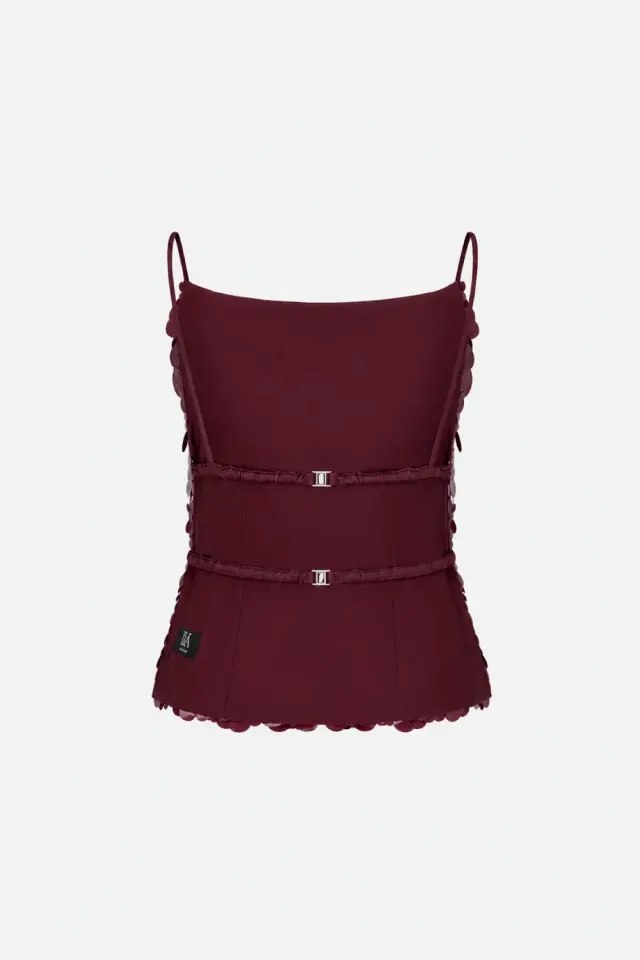 Cassie Open-Back Sequin Top in Burgundy Sequin