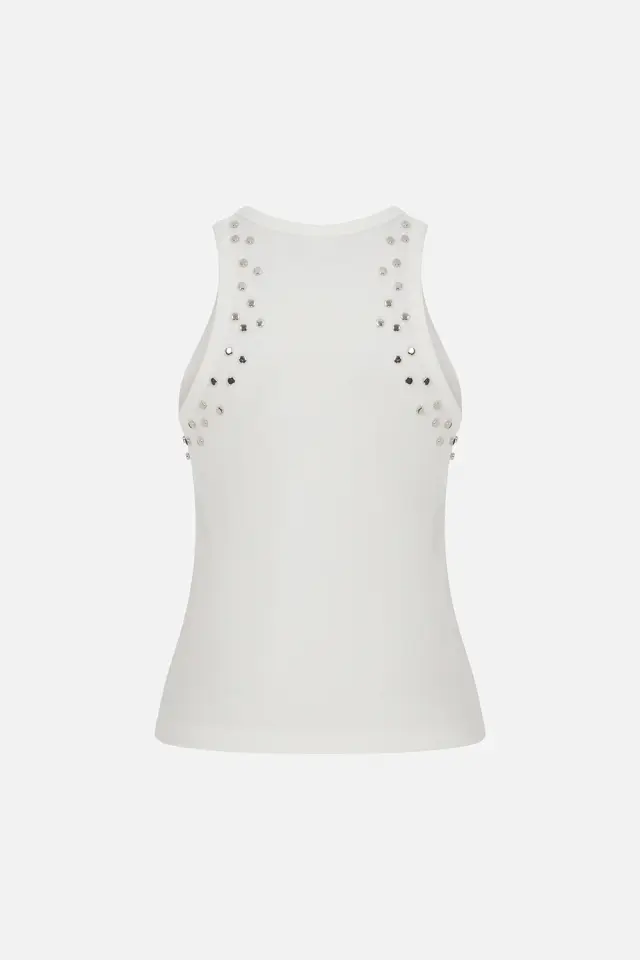 Daisy Tank Top with Accessory Detail in White