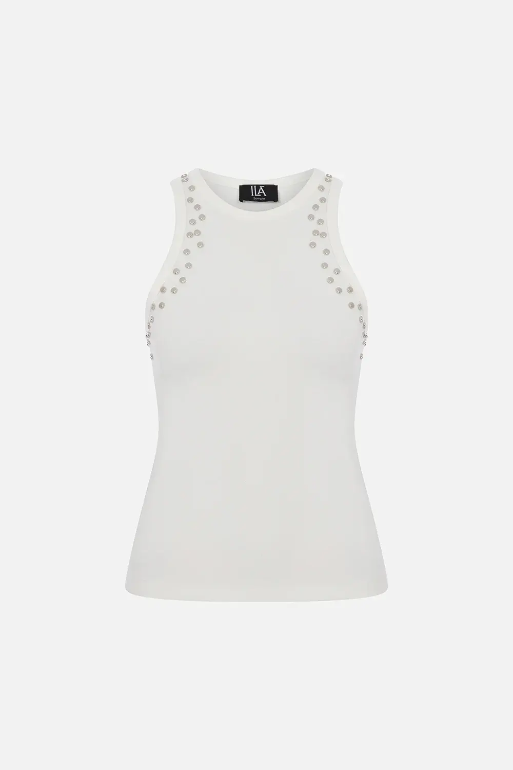 Daisy Tank Top with Accessory Detail in White