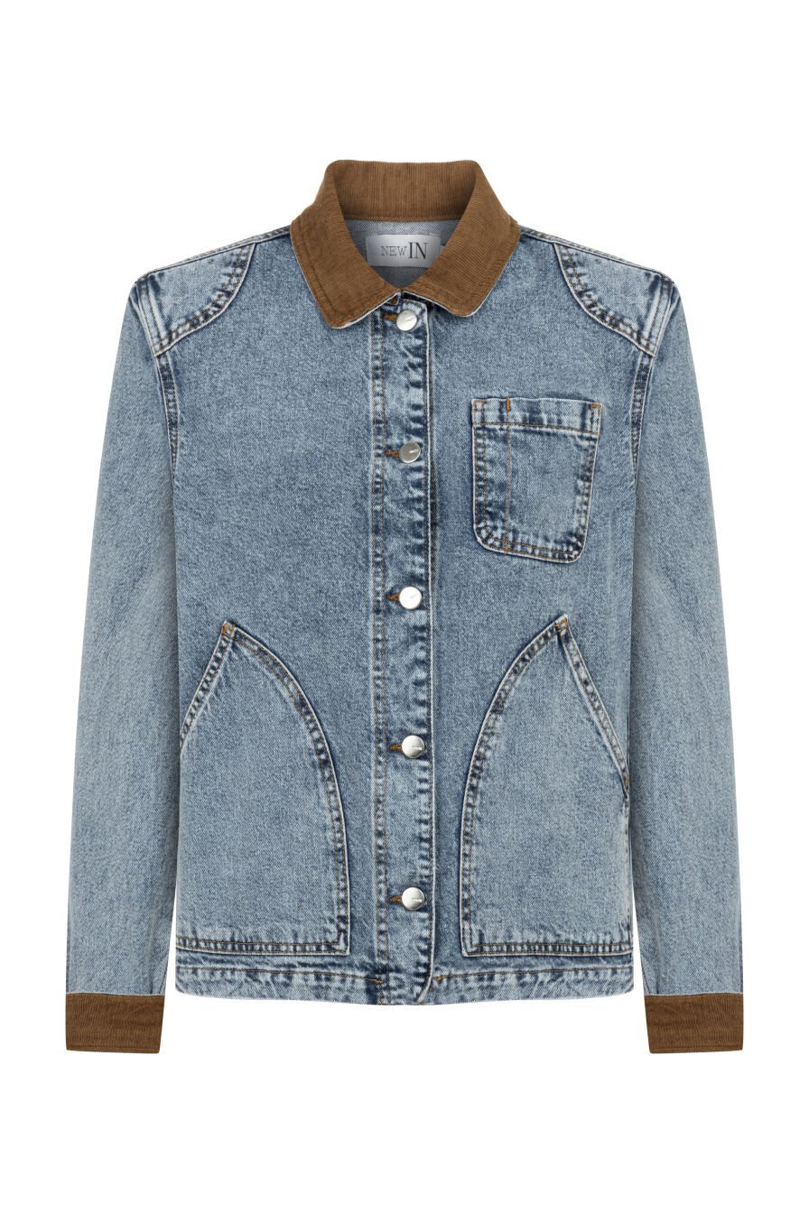 Kadife Yaka Detaylı Denim Ceket