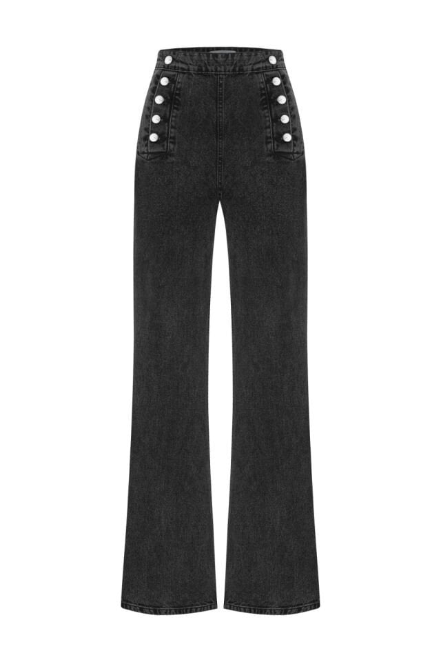 Çift Düğmeli Antrasit Denim Pantolon