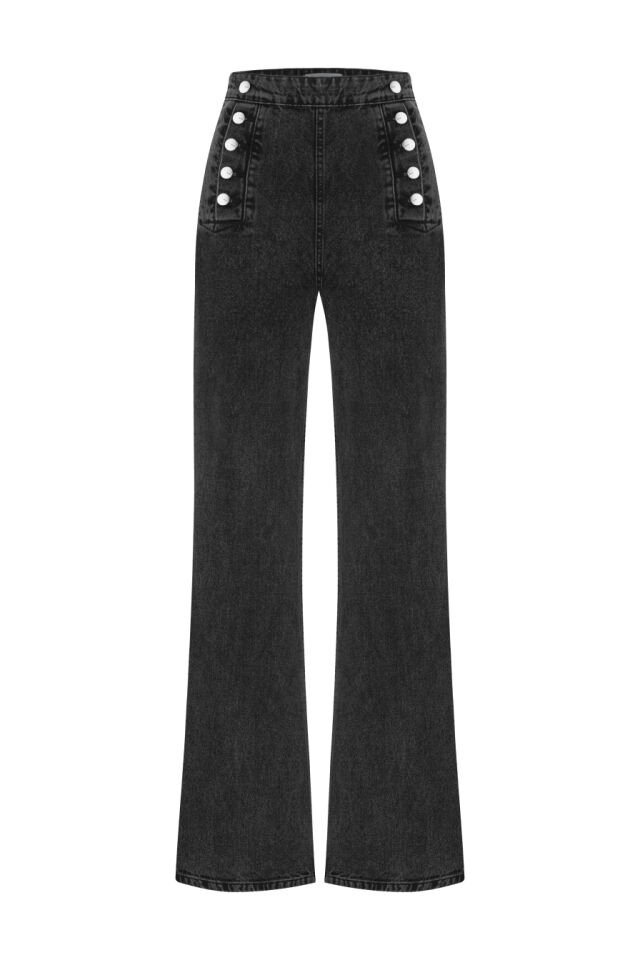 Çift Düğmeli Antrasit Denim Pantolon