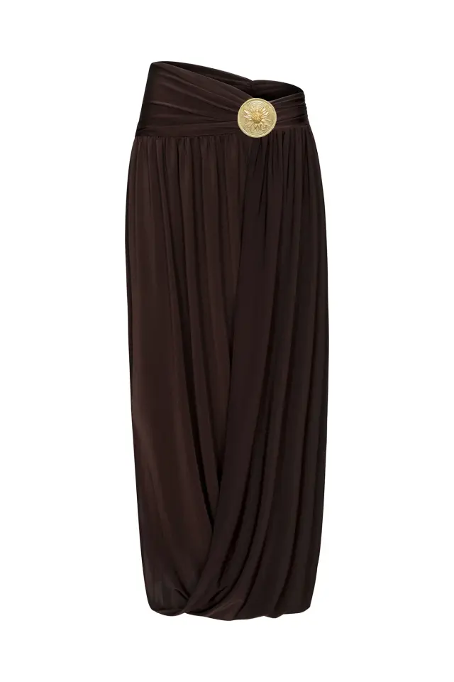 Spring Madalyon Detaylı Drape Maxi Etek