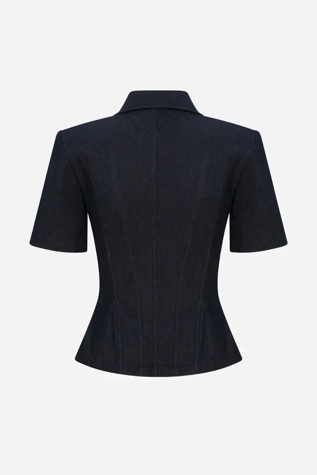 Kira - Polo Yaka Korse Detaylı Kot Tişört