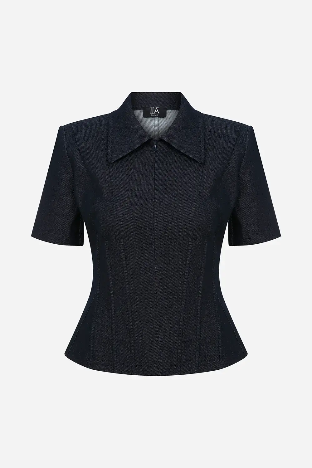 Kira - Polo Yaka Korse Detaylı Kot Tişört