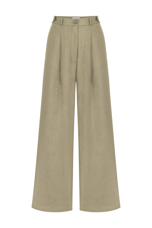 Keten Bol Paça Bej Pantolon