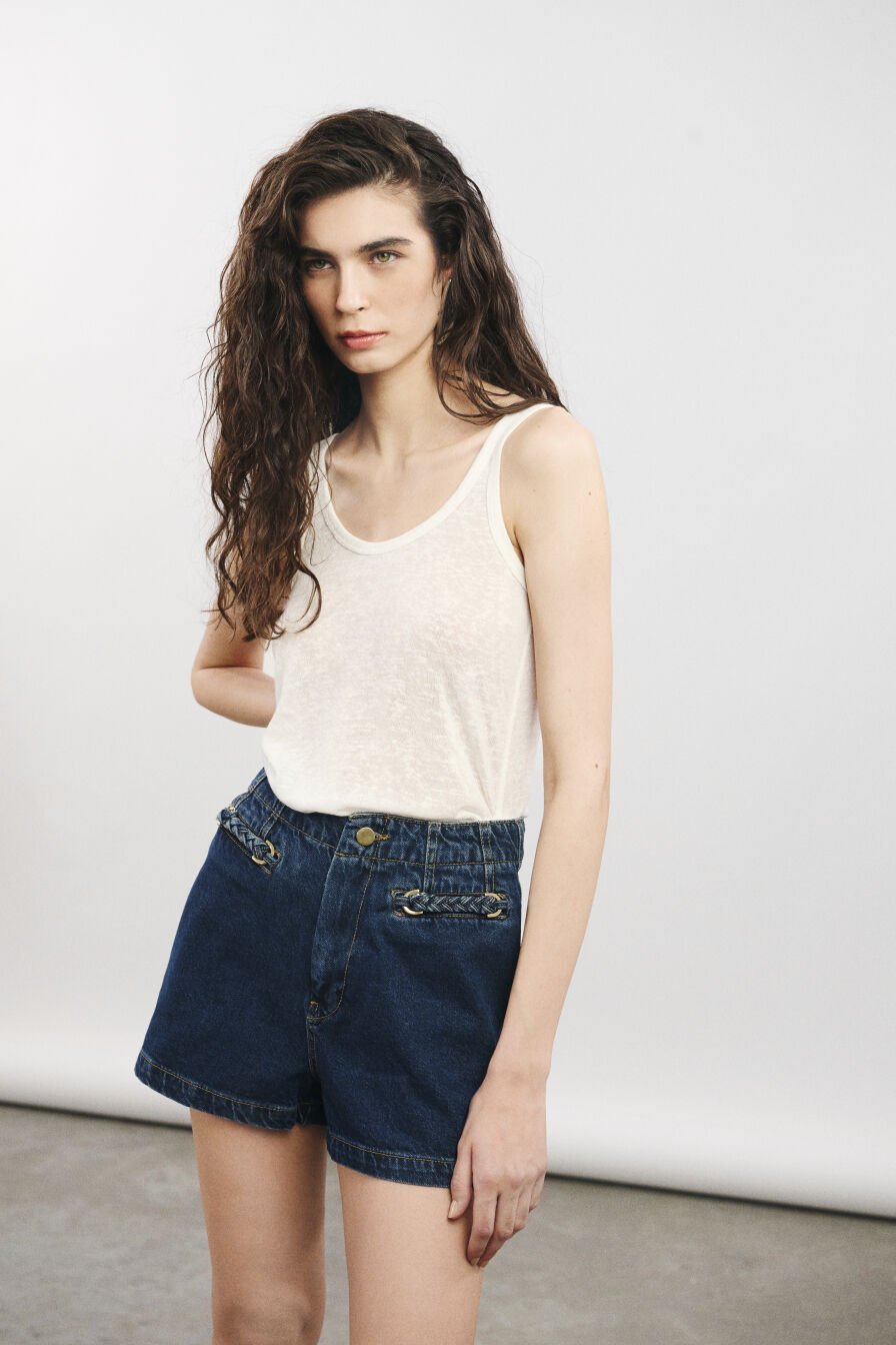 Cebi Örgü Detaylı Denim Şort