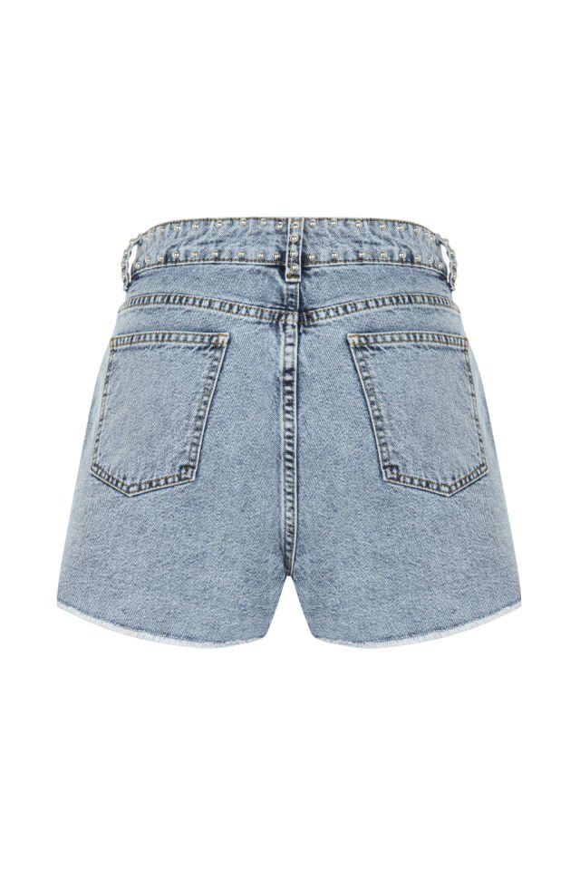 Droplu Buz Mavisi Denim Şort