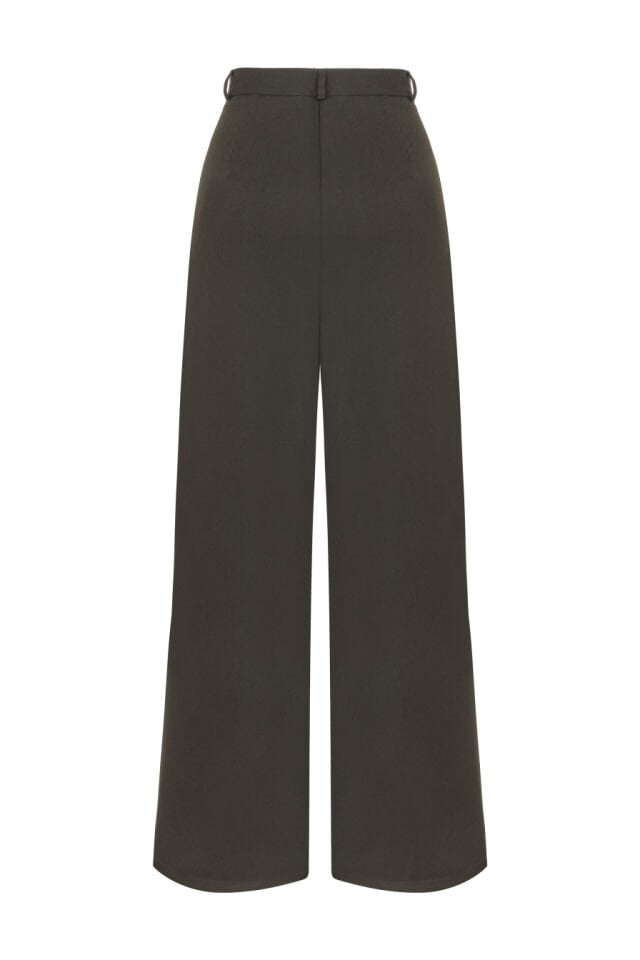 Kahverengi Pileli Geniş Paça Pantolon