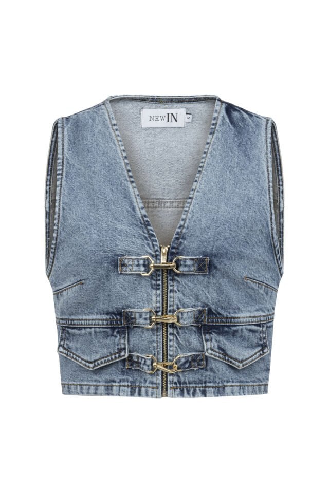 Kancalı Mavi Denim Yelek