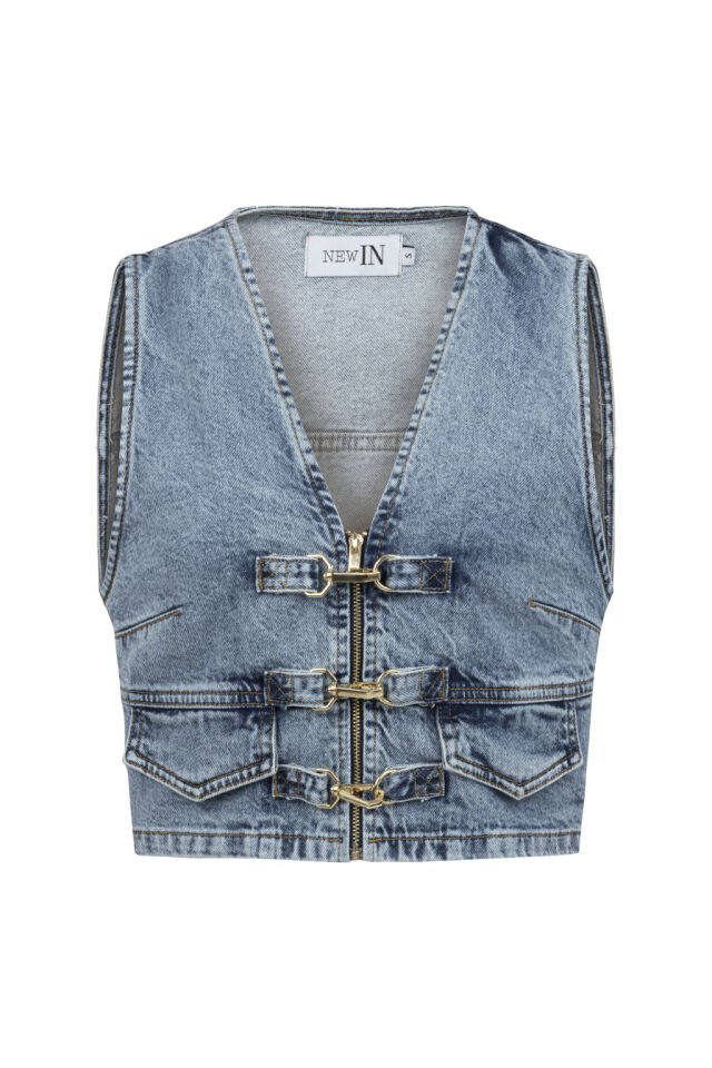 Kancalı Mavi Denim Yelek