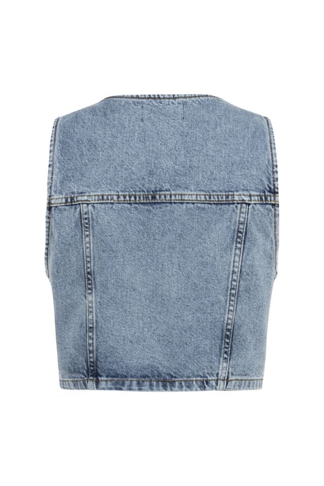 Kancalı Mavi Denim Yelek