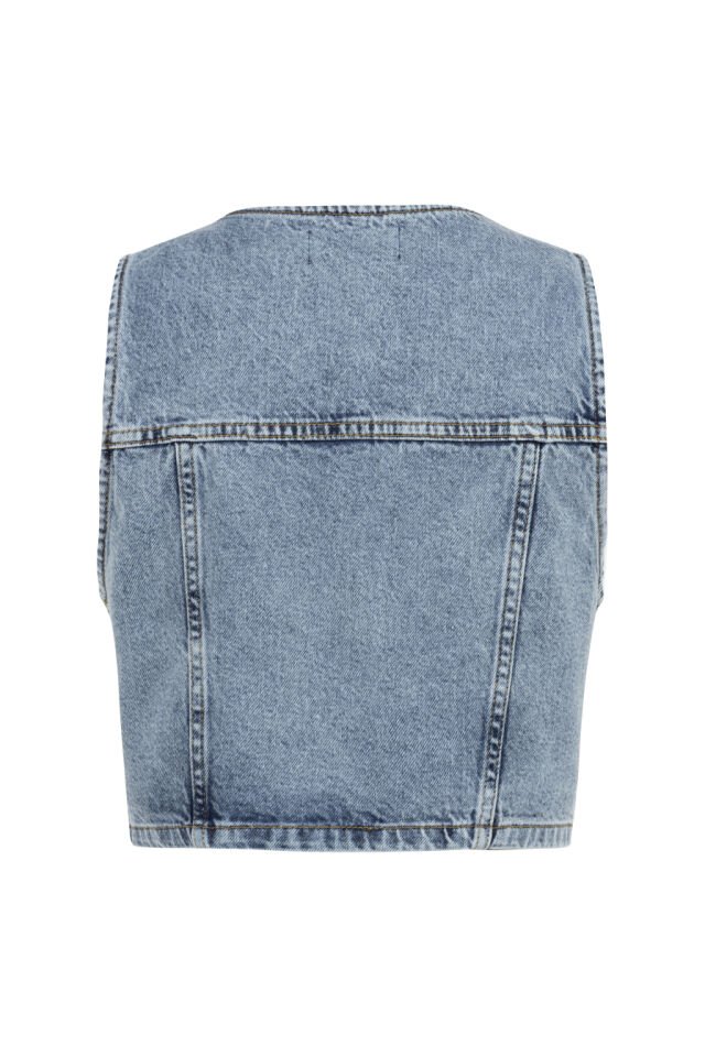 Kancalı Mavi Denim Yelek