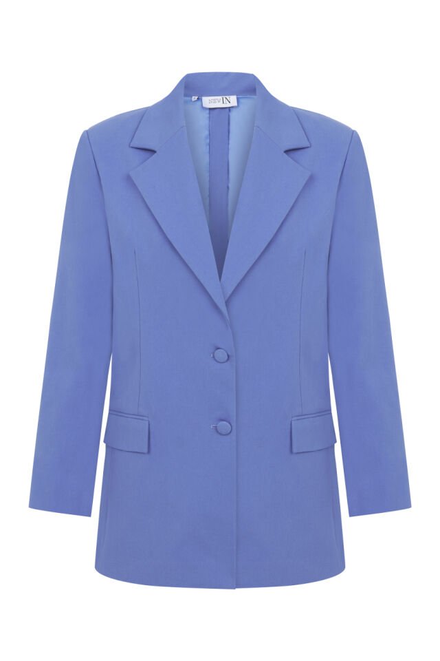 Oversize Arkası Düğmeli Mavi Koton Ceket