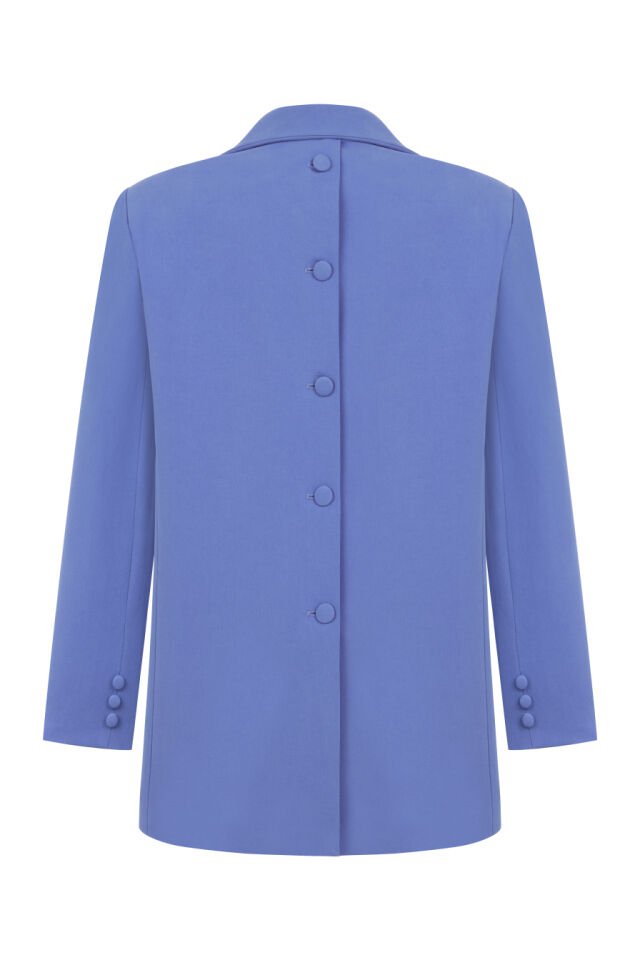 Oversize Arkası Düğmeli Mavi Koton Ceket