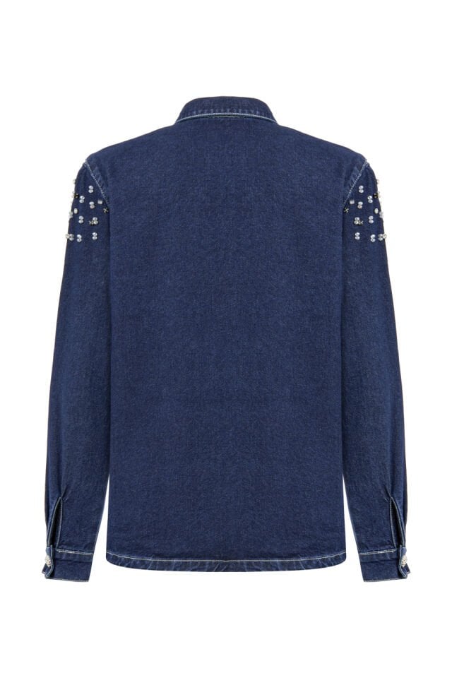 Taş İşlemeli Denim Gömlek
