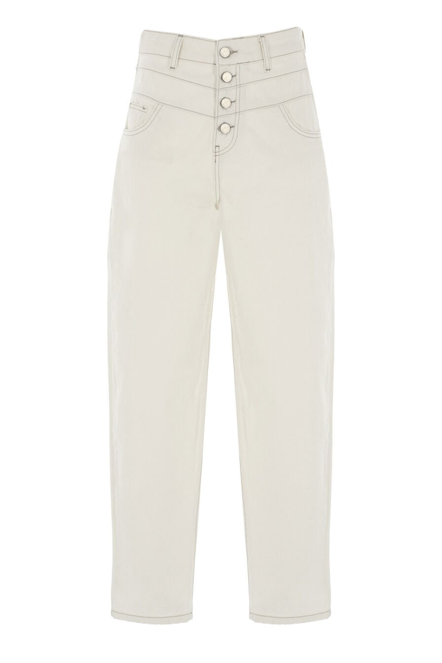 Düğme Detaylı Beyaz Denim Pantolon