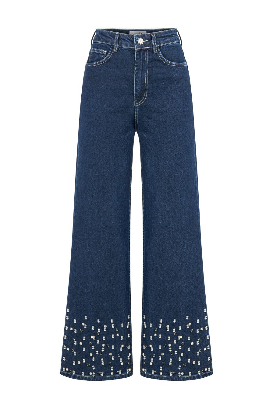 Taş İşlemeli Denim Pantolon