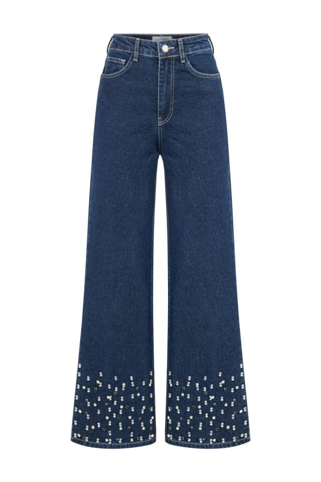 Taş İşlemeli Denim Pantolon