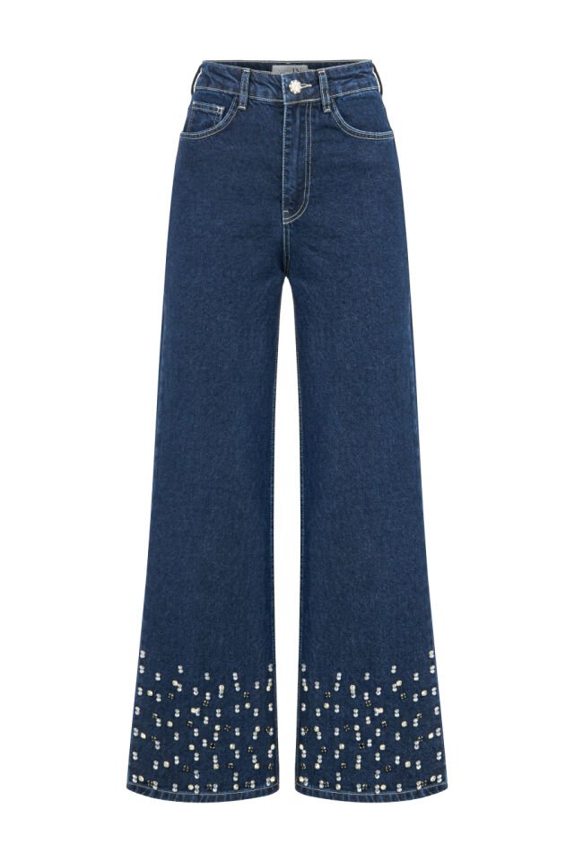Taş İşlemeli Denim Pantolon