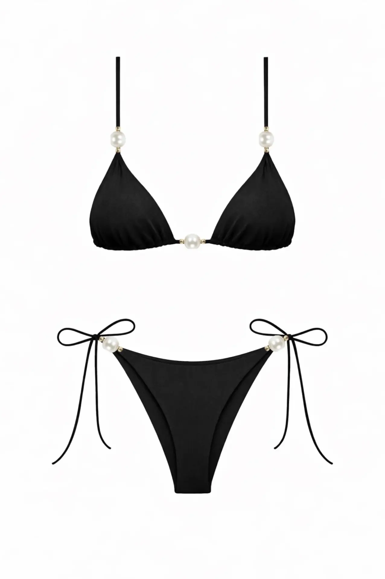 İncili Üçgen Bikini Siyah
