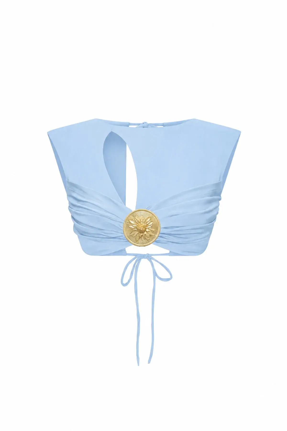 Spring Medallion Detail Blue Crop Blouse
