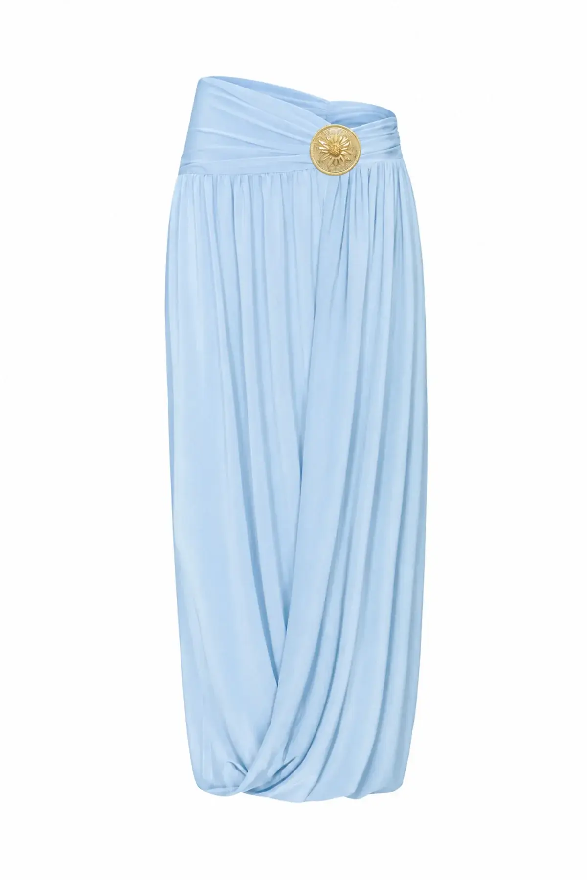 Spring Medallion Detail Blue Drape Maxi Skirt