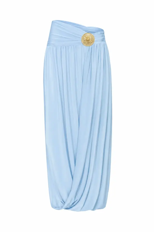 Spring Medallion Detail Blue Drape Maxi Skirt