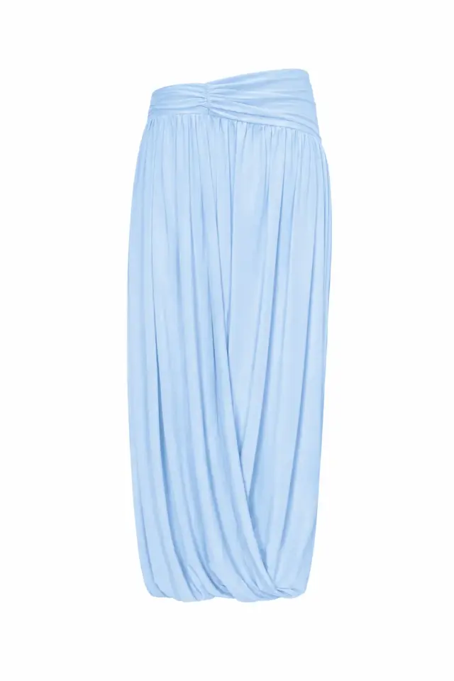 Spring Medallion Detail Blue Drape Maxi Skirt