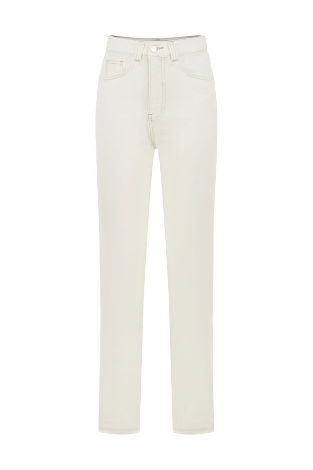 Paçası Yırtmaçlı Beyaz Denim Pantolon