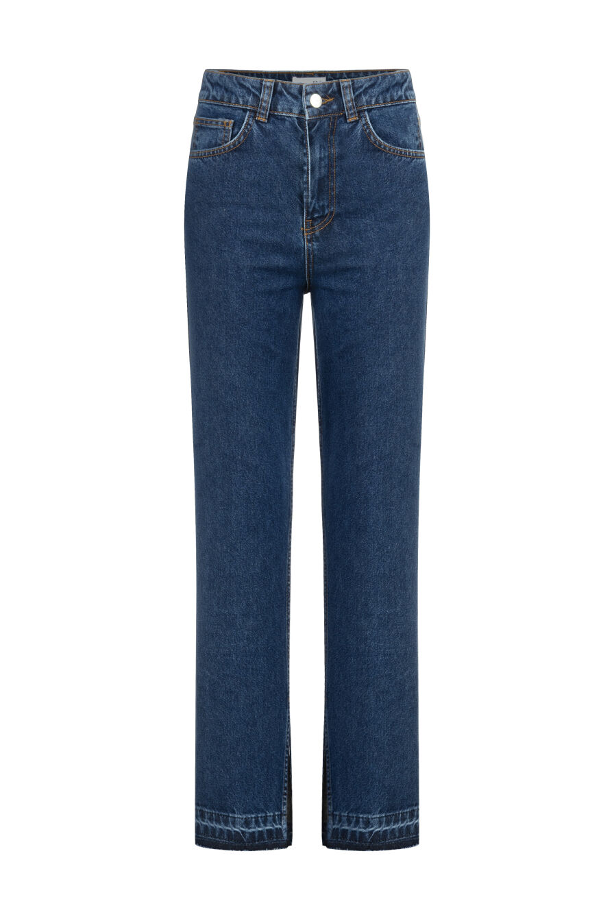 Paçası Yırtmaçlı Lacivert Denim Pantolon