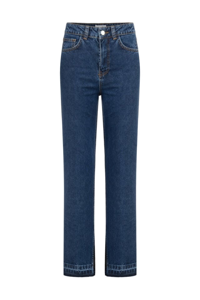 Paçası Yırtmaçlı Lacivert Denim Pantolon