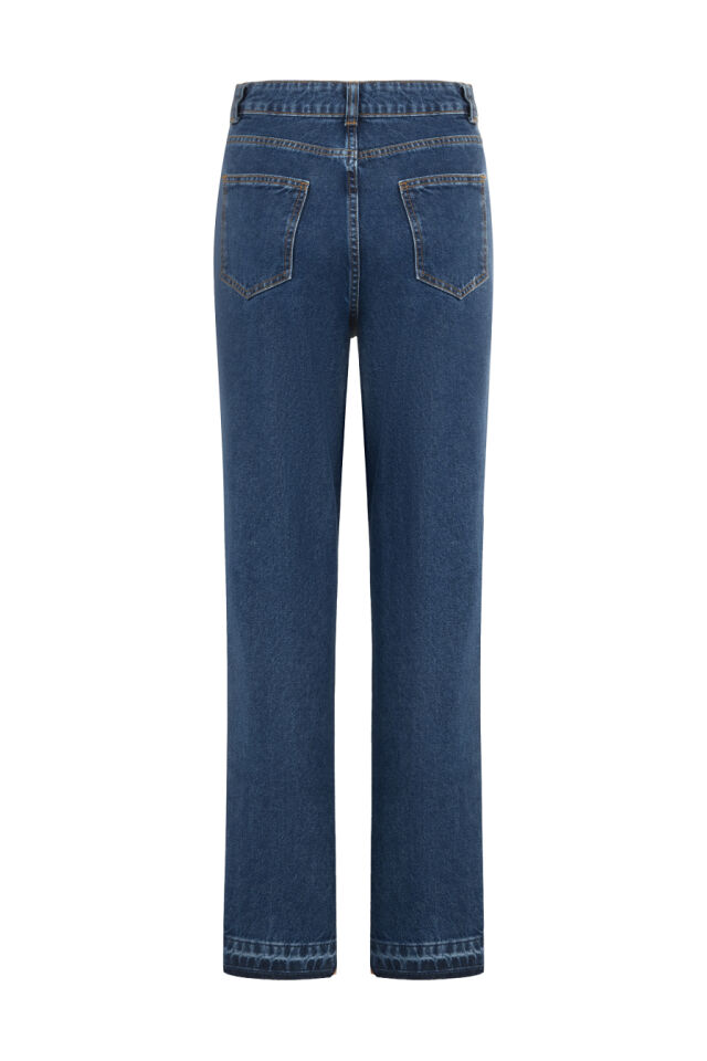 Paçası Yırtmaçlı Lacivert Denim Pantolon